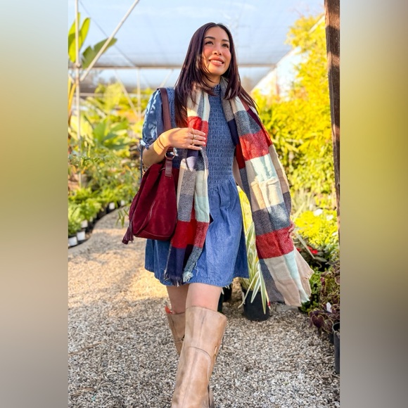 Mint/Red Check Stripe Reversible Scarf - Picture 9 of 12